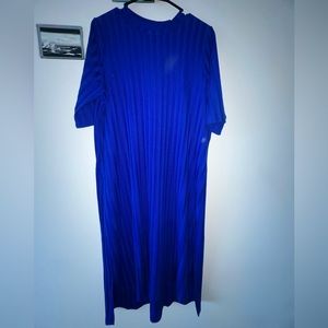 Eileen Fisher Rib-Textured Crewneck Knit Dress Royal Blue Women's XLarge